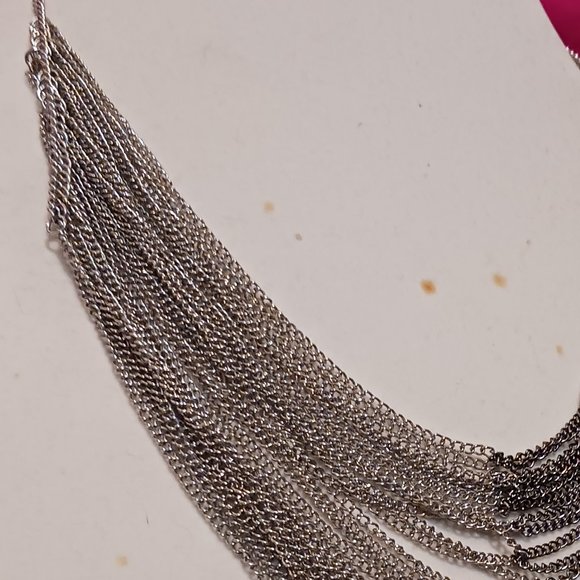 Hand Crafted Two Tone Multi Layer Chain Waterfall Cascade Bib Drape Necklace - Picture 3 of 7